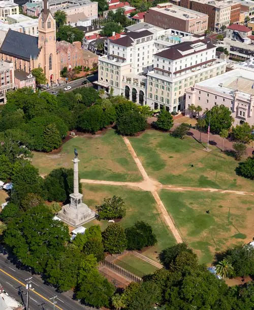 Aerial view of part of campus